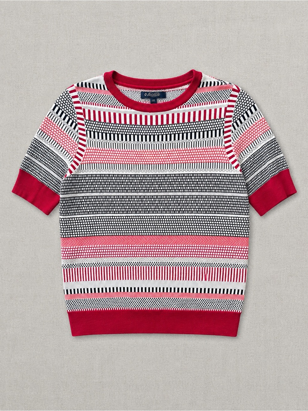 Brooks Brothers Red, Black & White Short-Sleeve Striped Knit Top